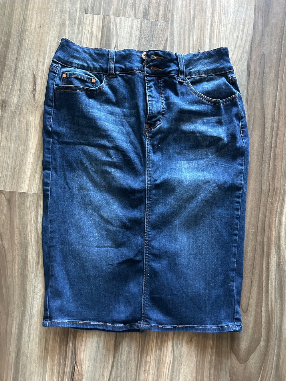 IT! Tatiana Women’s Dark Wash Stretch Denim Pencil Skirt Size 12 Midi Jean Skirt